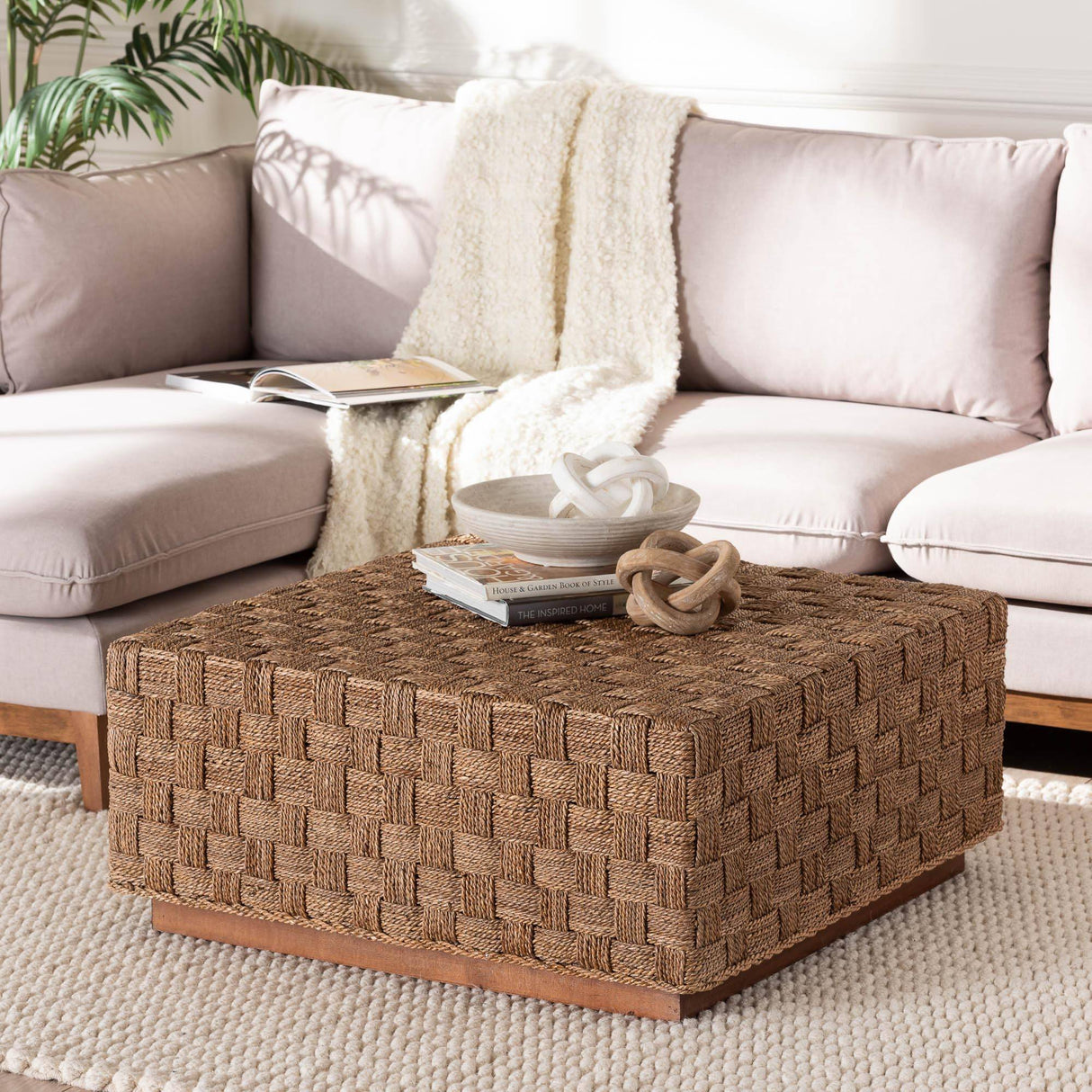 Cameroon Wicker Fair Handwoven Seagrass Square Coffee Table