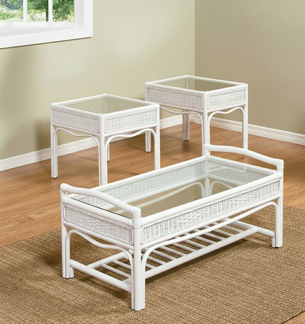 Captiva Rattan and Wicker 5 Pc Set in Whitewash Finish by Stanley Chair Model 202-SET-WHT