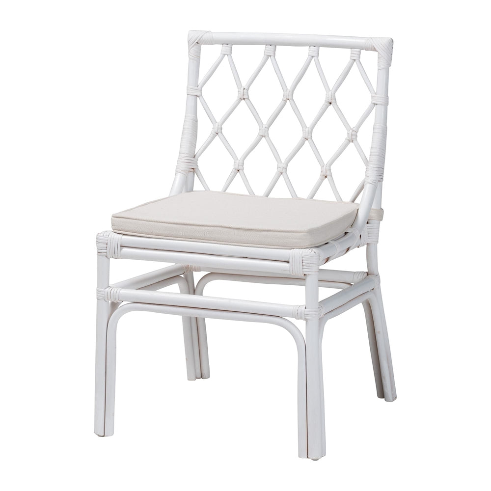 Wicker Fair Cindy Rattan White Dining Chair with Cushion