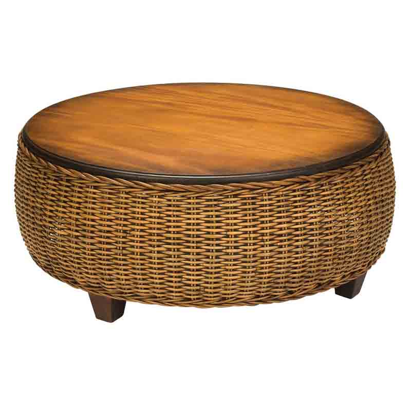 Clarissa Round Wood and Wicker Coffee Table by CZ-05 by Designer Wicker Tribor
