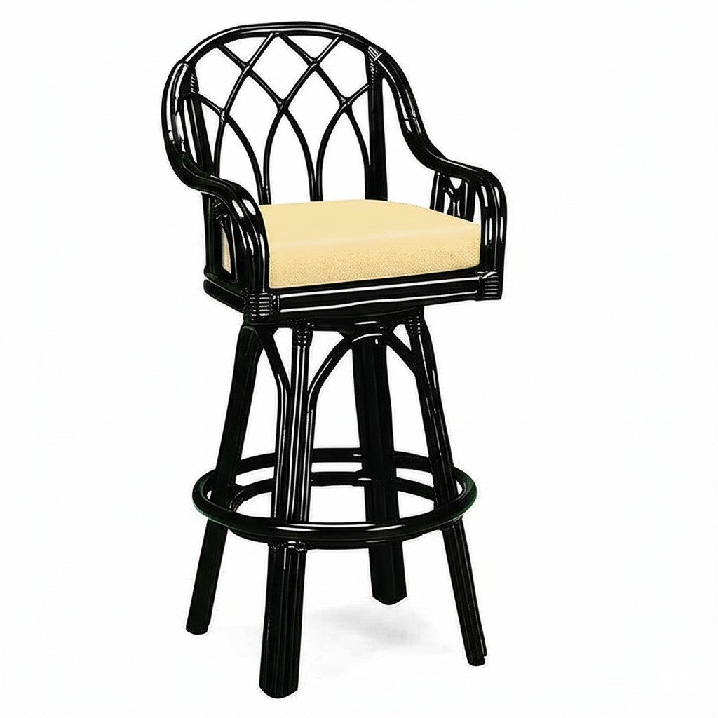 Edgewater Black Rattan Swivel Barstool Model 914-003-BLACK Made in the USA by Braxton Culler