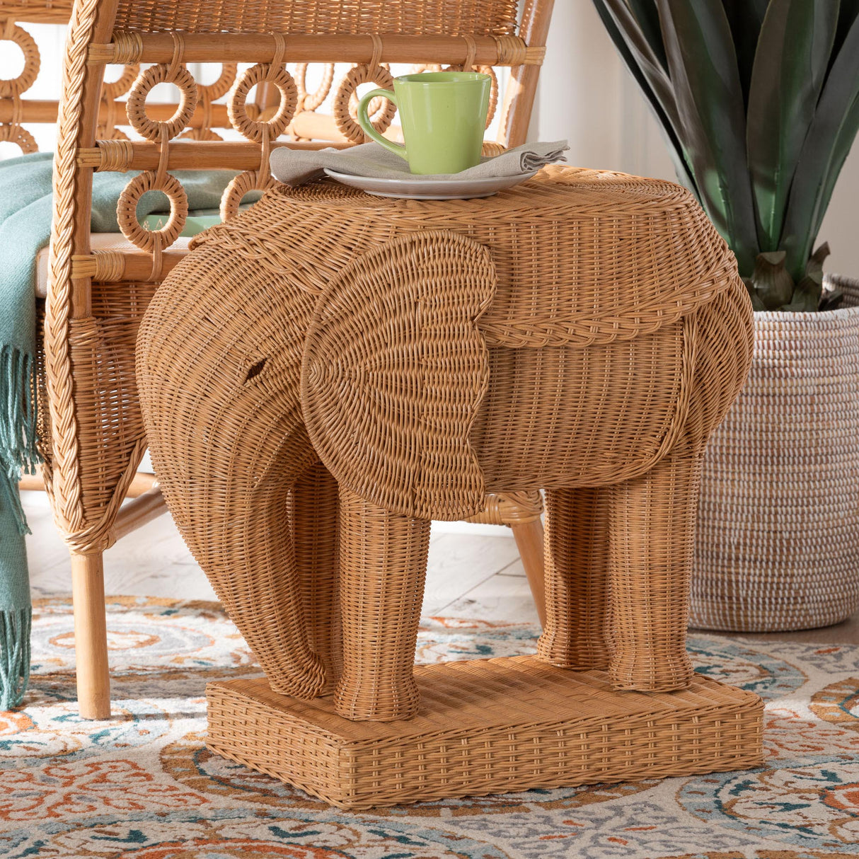 Elissa Wicker Fair Natural Wicker Rattan Elephant End Table