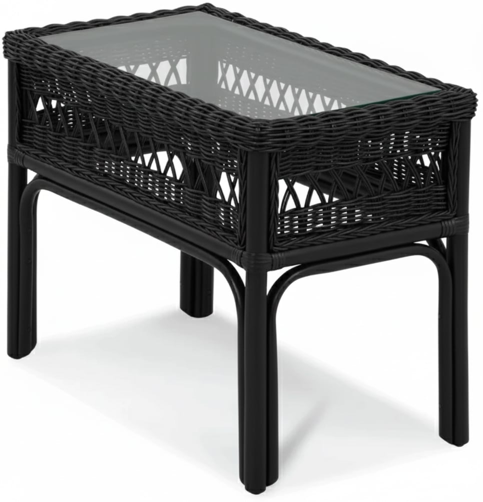 Everglade Black Rattan End Table Model 907-071-BLACK Made in the USA by Braxton Culler