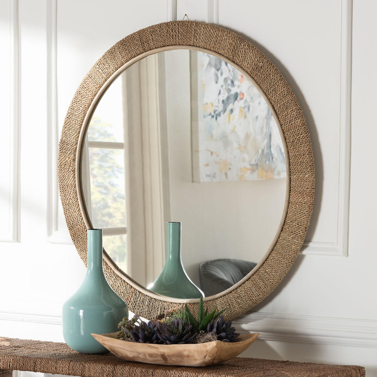 Geralyn Wicker Fair Rattan Large Round Wall Mirror