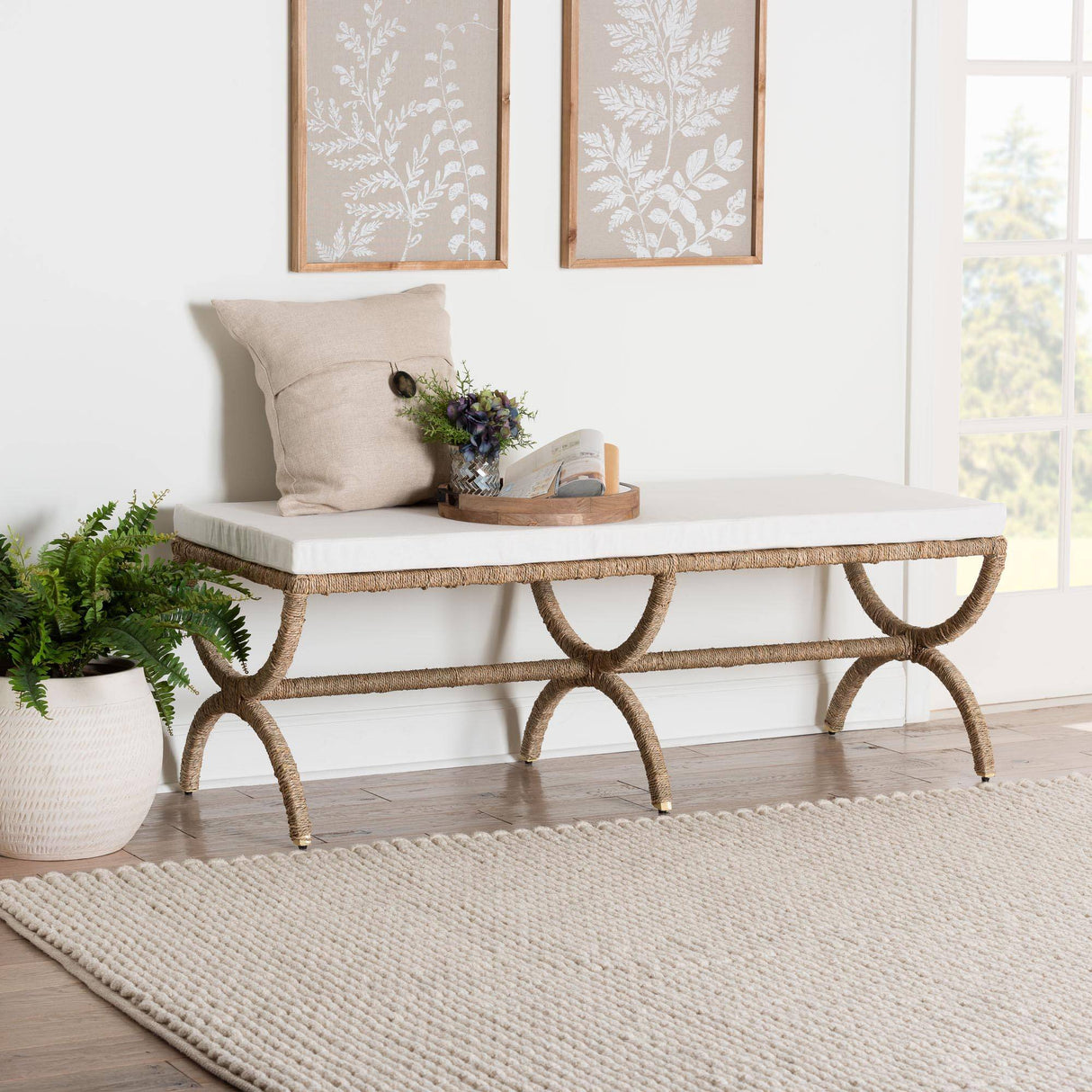 Kirsten Wicker Fair Rattan Seagrass Accent Bench