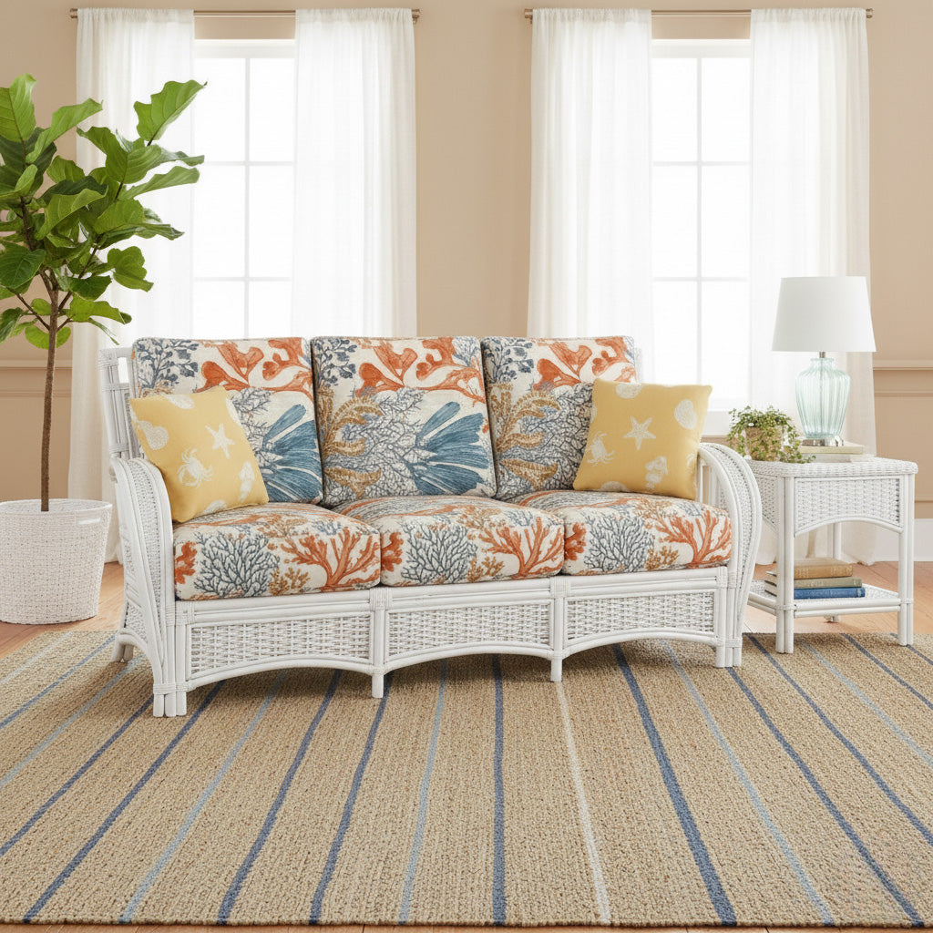 Kona Rattan and Wicker Sofa in Whitewash Finish by Stanley Chair