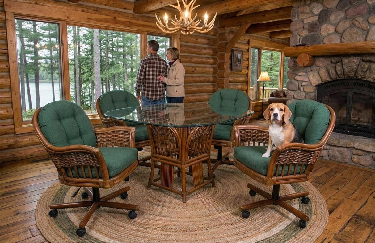 Maine Rattan 6 Pc Swivel-Tilt Caster Dining Set in Sienna Finish