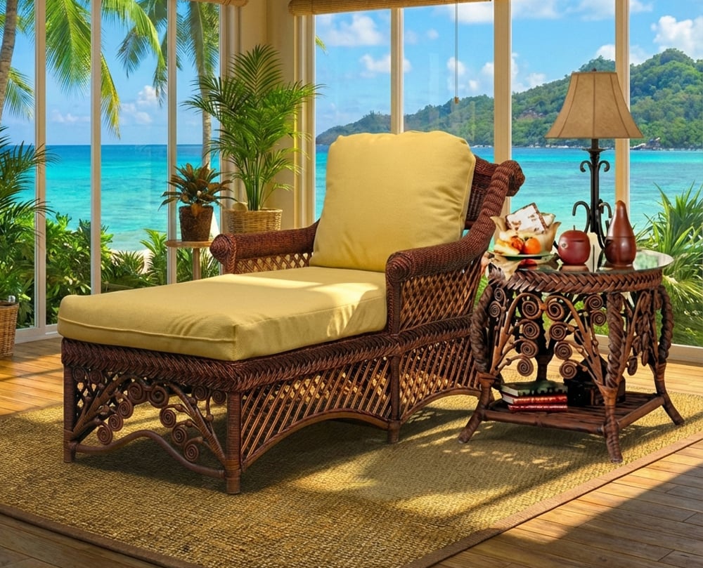 Majestic Rattan Chaise Lounge and End Table 2Pc Set MCL-MET in Brownwash Stain by Wicker Fair
