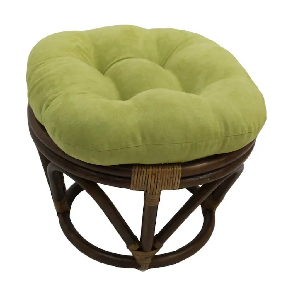 Bali Rattan 18-inch Round Ottoman with Microsuede Cushion