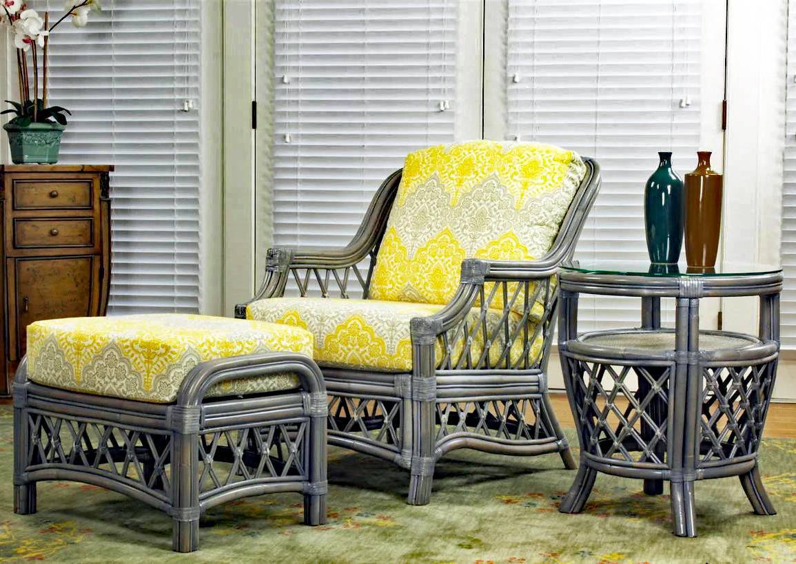 Nadine Coastal 2 Pc Chair and Ottoman Set in Willow Finish Model 6200-2PC-SET-WL from South Sea Rattan
