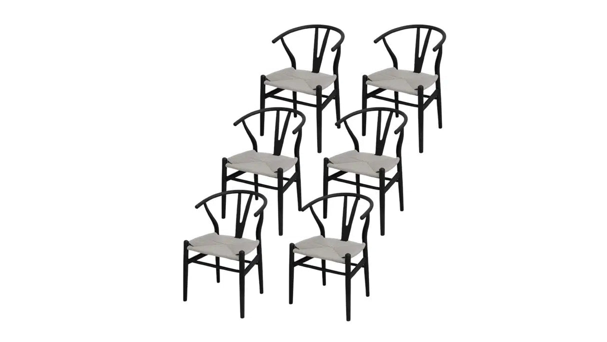 Wicker Fair Set of 6 Wishbone Dining Chairs made of Elm Wood and Cane
