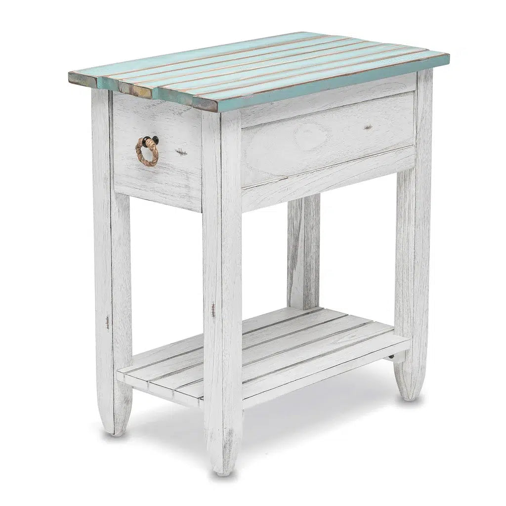 Picket Fence Coastal Distressed Bleu Chairside Table Model B78205-DBLEU/WH By Seawinds Trading