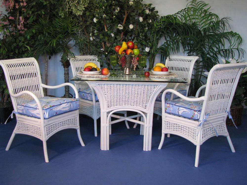 Regatta White Stain Dining Table with 42 Inch Round Glass Model RDT-42 from Spice Island Wicker