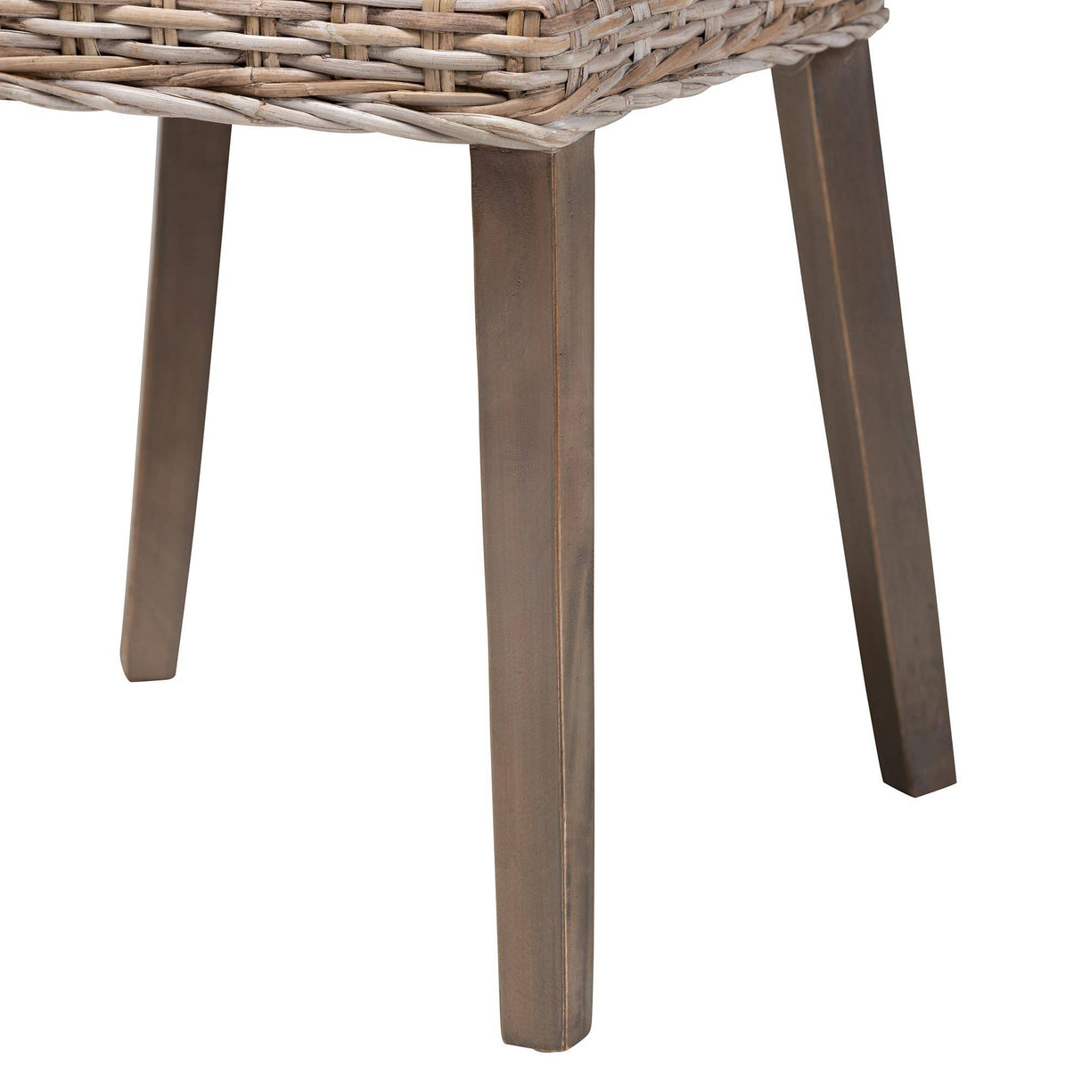 Magy Modern Wicker Fair Grey Rattan and Natural Brown Finished Wood Dining Chair