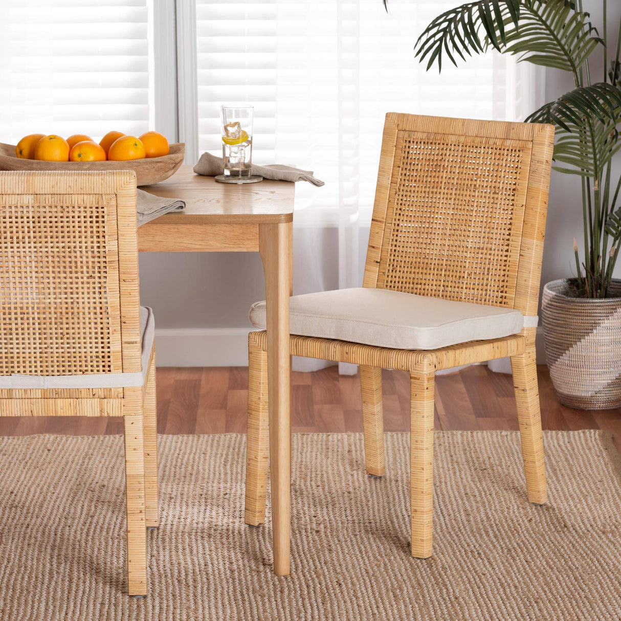 Sofia Modern and Contemporary Natural Finished Wood and Rattan Dining Chair