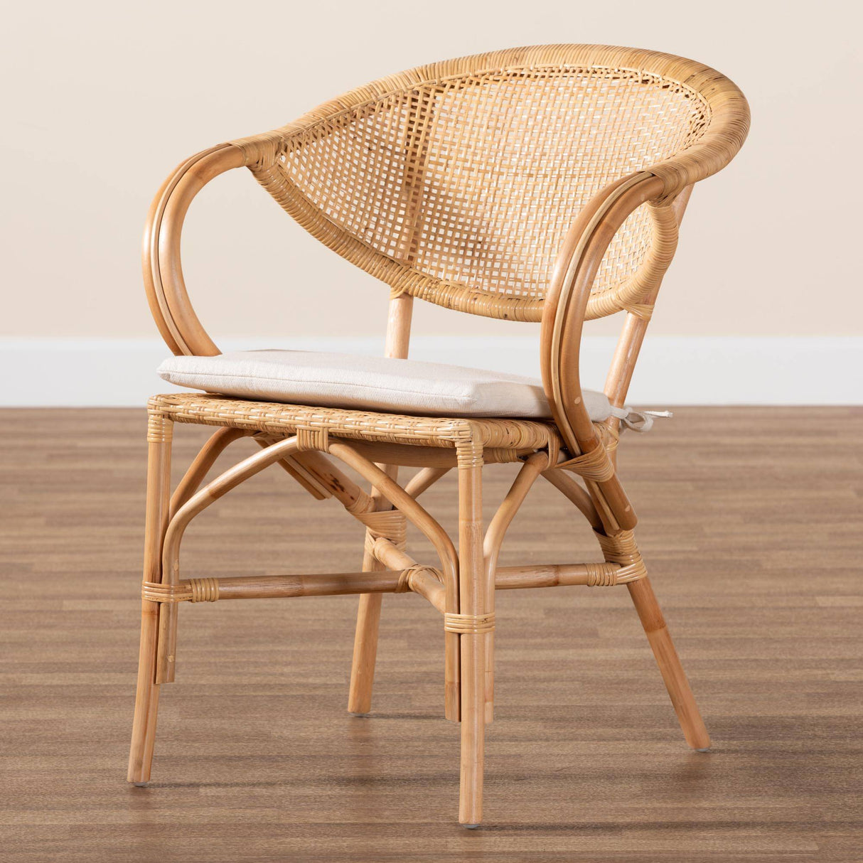 Varick Modern Wicker Fair Natural Brown Finished Rattan Dining Chair