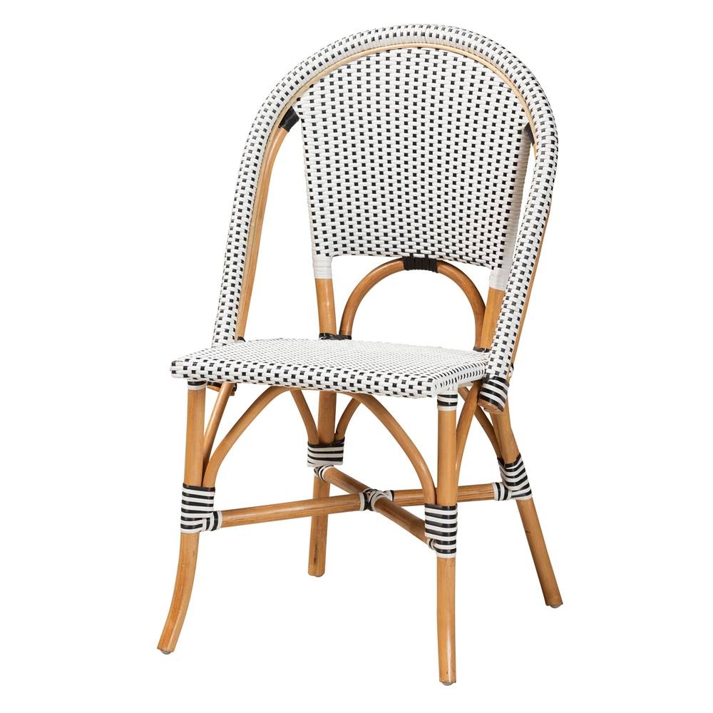 Genica Classic French Black and White Weaving and Natural Brown Rattan 5-Piece Indoor and Outdoor Bistro Set