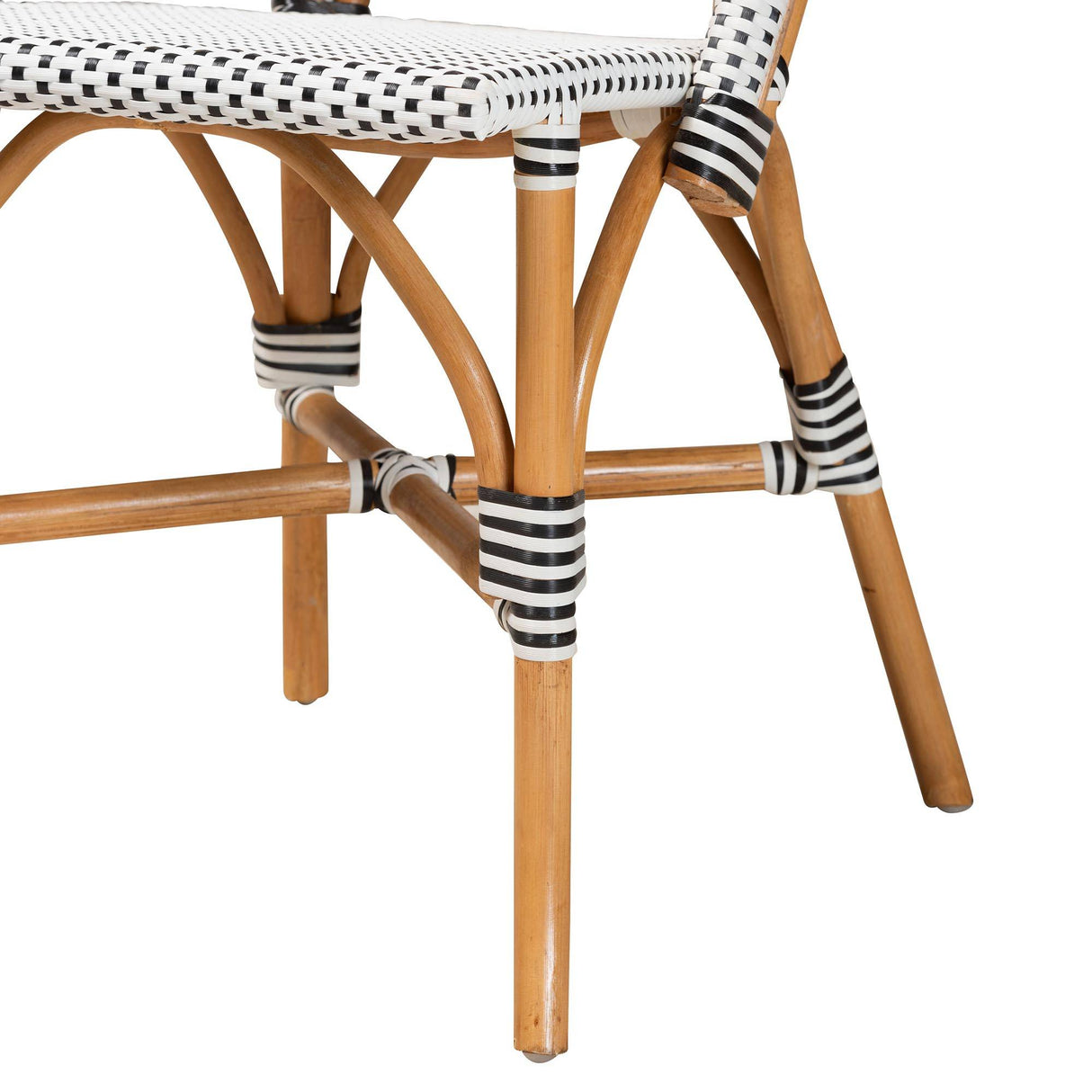 Genica Classic French Black and White Weaving and Natural Brown Rattan 5-Piece Indoor and Outdoor Bistro Set
