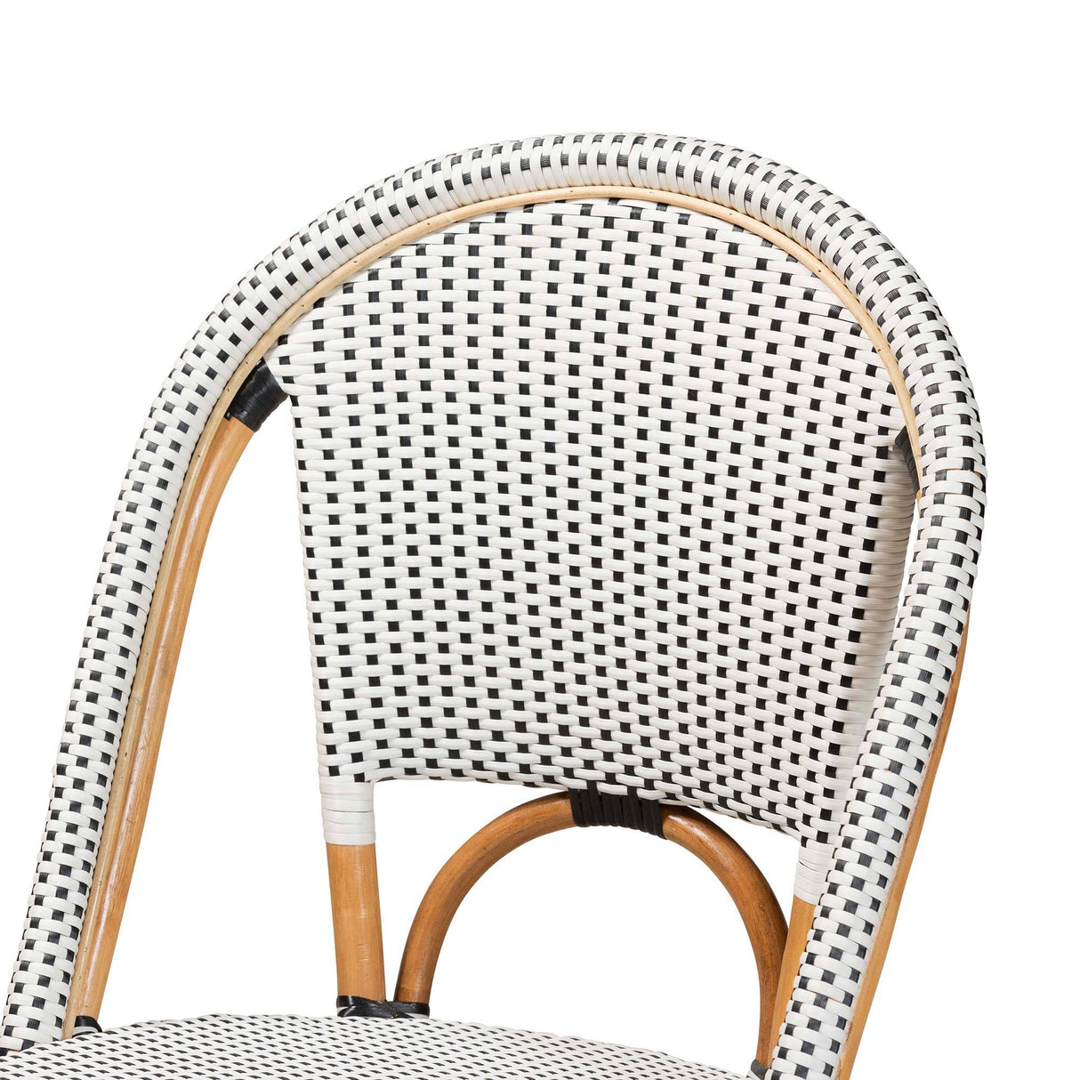 Genica Classic French Black and White Weaving and Natural Brown Rattan Indoor and Outdoor Bistro Chair