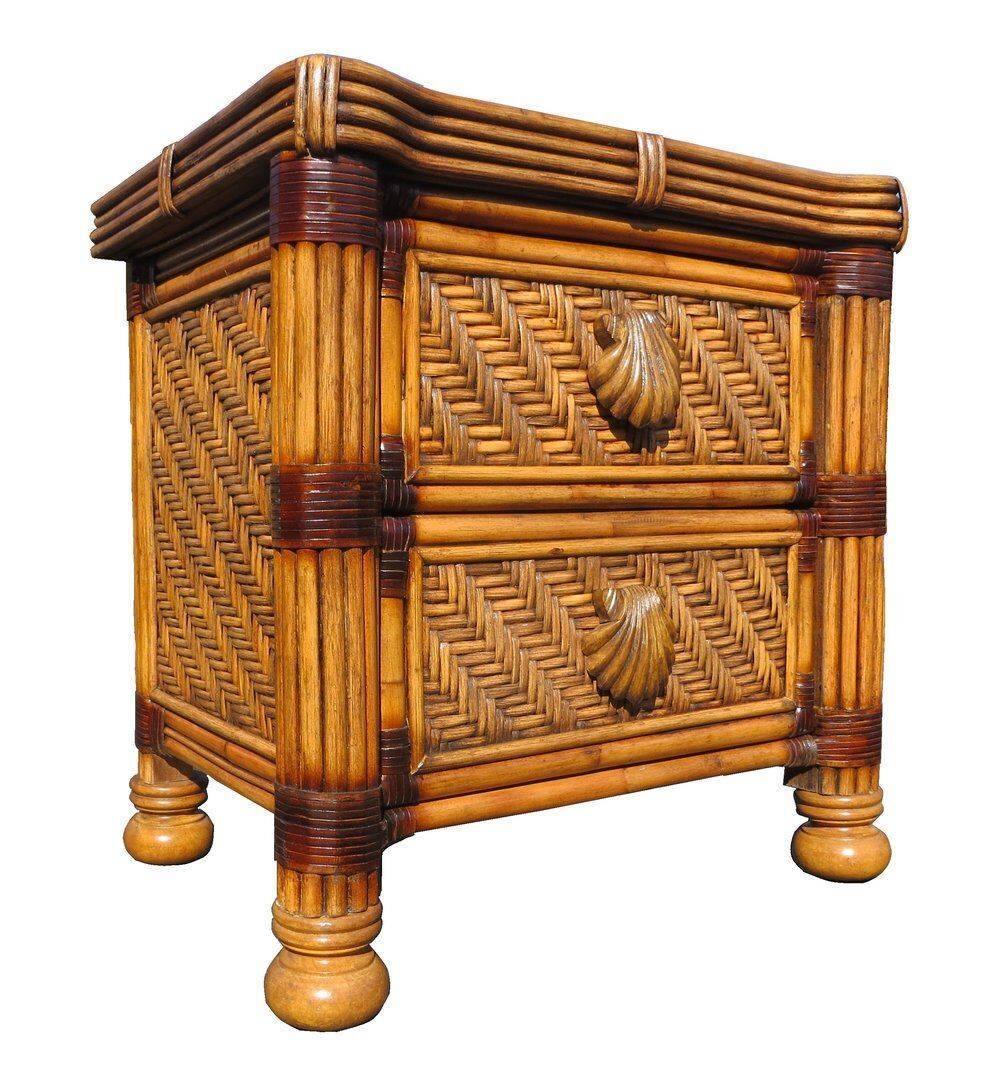 Royal Palm Wicker Rattan 2-Drw Nightstand w/ Glass Top RPNS By Spice Island Wicker