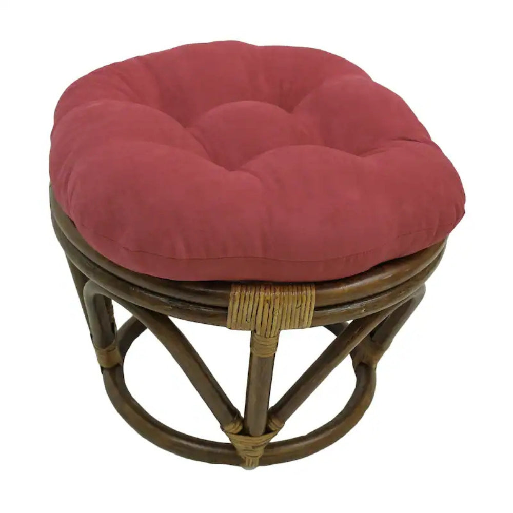 Bali Rattan 18-inch Round Ottoman with Microsuede Cushion