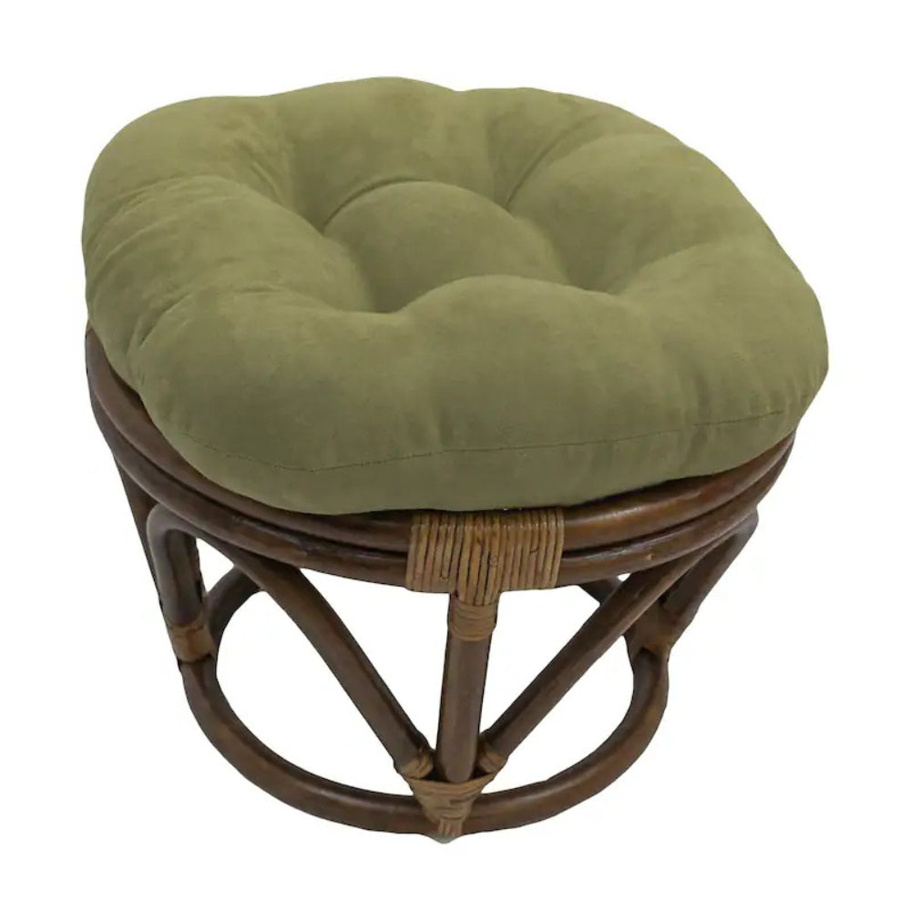Bali Rattan 18-inch Round Ottoman with Microsuede Cushion