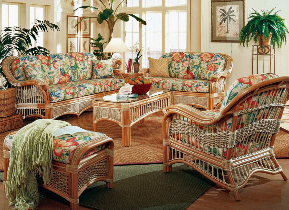 Seascape Rattan 6 Pc Living Room Set of Tropical Furniture