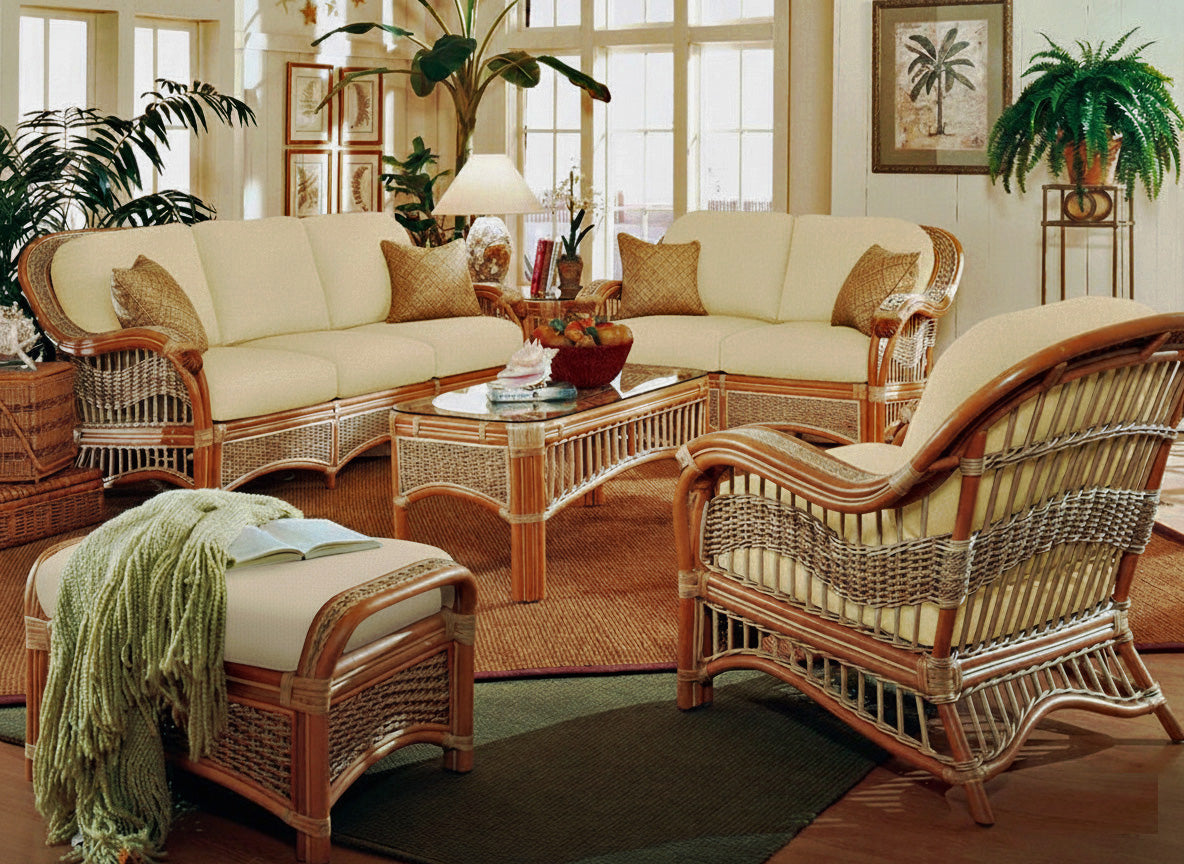 Seascape Rattan 6 Pc Living Room Set of Tropical Furniture