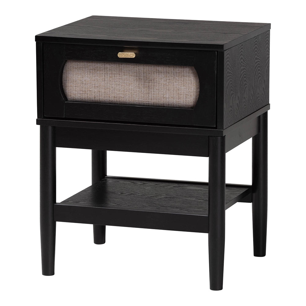 Shirin Mid-Century Beige Fabric and Black Wood Queen 5-Piece Bedroom Set