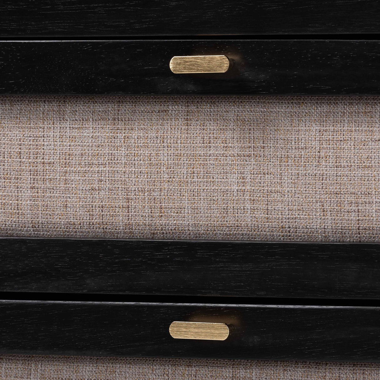Shirin Mid-Century Beige Fabric and Black Wood Queen 5-Piece Bedroom Set