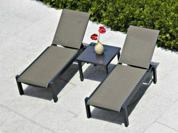 Leeward Outdoor MGP Sling Lay-flat Stacking Armless Chaise with Wheels by Telescope Casual Model 9L20