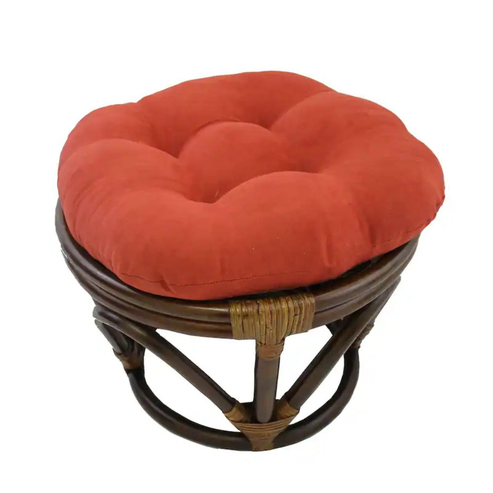 Bali Rattan 18-inch Round Ottoman with Microsuede Cushion