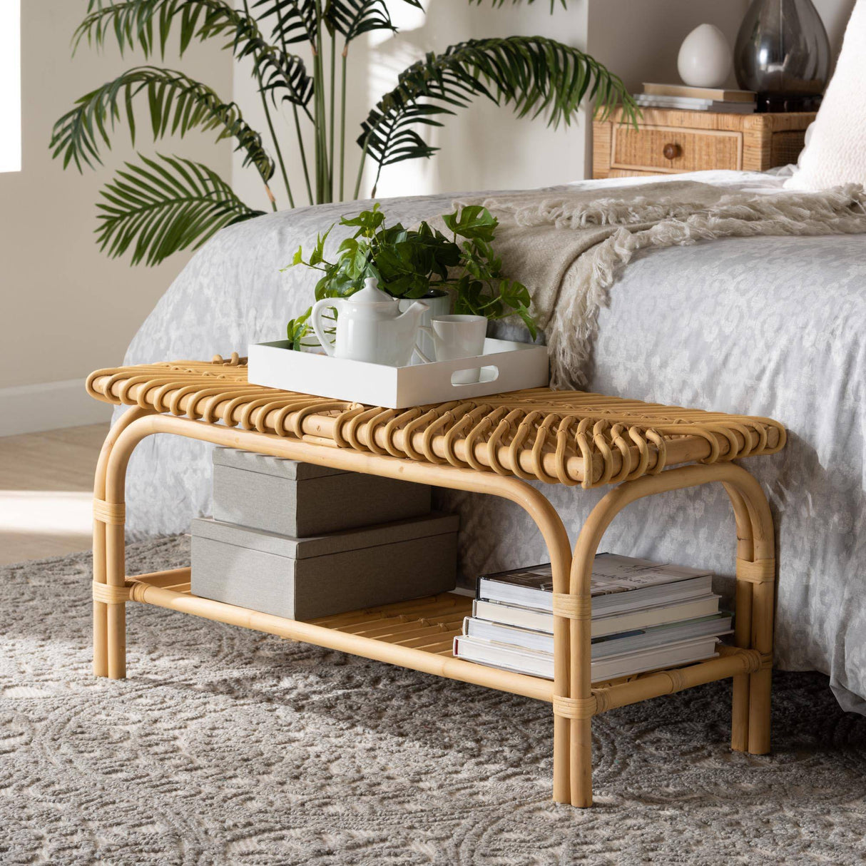 Waves Wicker Fair Rattan Bed Bench