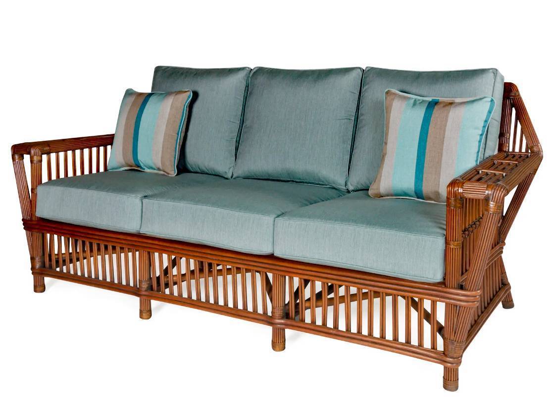 Williamsburg Rattan Sofa and Coffee Table 2 Pc Set by Designer Wicker Tribor – Choice of Cushions Made in the USA