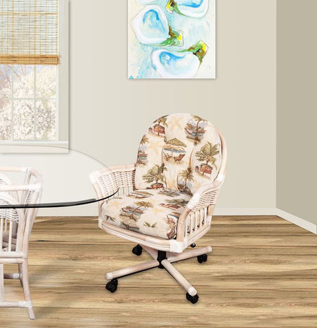 Bridgeport Rattan 6 Pc Swivel-Tilt Caster Dining Set in Washed Linen Finish