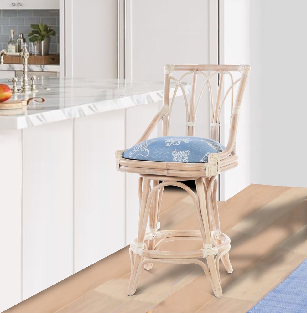 Cuba Rattan Armless Swivel Barstool and Counterstool in Washed Linen Finish
