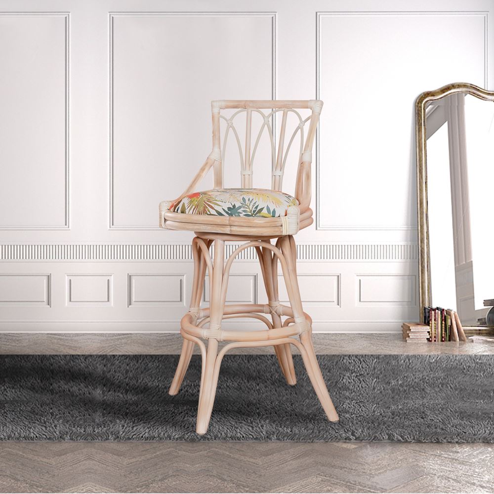 Cuba Rattan Armless Swivel Barstool and Counterstool in Washed Linen Finish