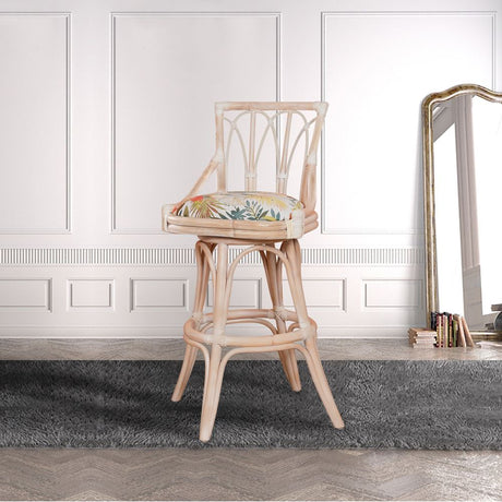 Cuba Rattan Armless Swivel Barstool and Counterstool in Washed Linen Finish