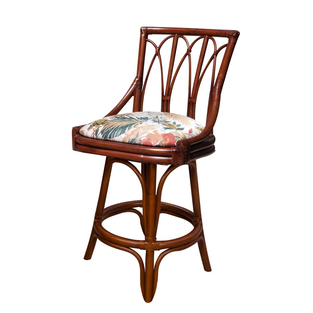 Cuba Rattan Armless Swivel Barstool and Counterstool in Sienna Finish