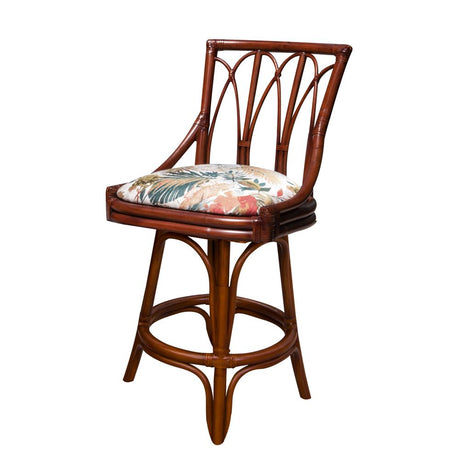 Cuba Rattan Armless Swivel Barstool and Counterstool in Sienna Finish