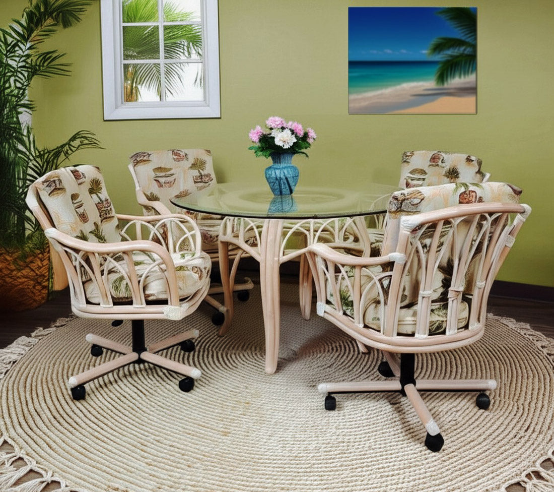Cuba Rattan 6 Pc Swivel-Tilt Caster Dining Set in Washed Linen Finish