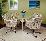 Cuba Rattan 6 Pc Swivel-Tilt Caster Dining Set in Washed Linen Finish