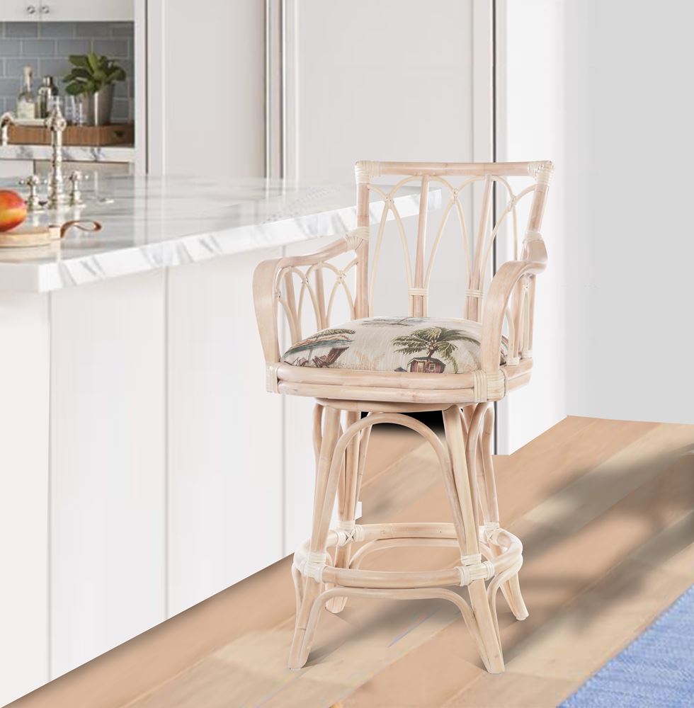 Cuba Swivel Barstools or Counterstools with Arms in Washed Linen Finish