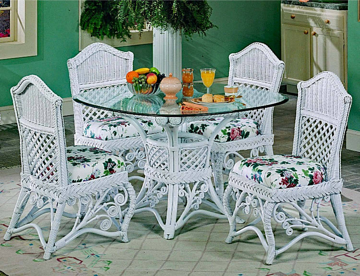 Gazebo White Rattan 6 Pc Dining Set with Side Chairs from Spice Island Wicker