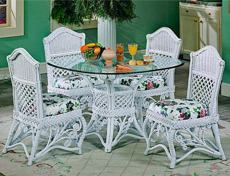 Gazebo White Rattan 6 Pc Dining Set with Side Chairs from Spice Island Wicker