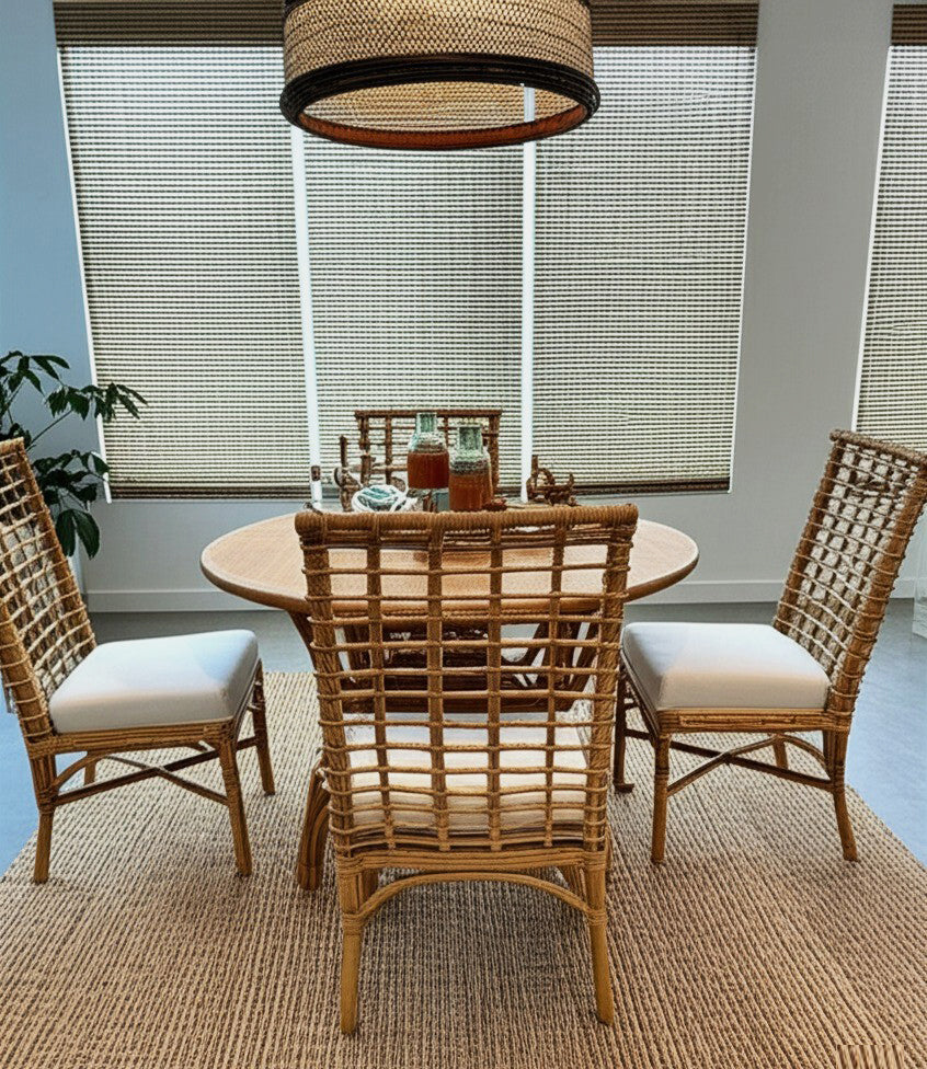 Mackinac Rattan and Wood 5 Pc Round Dining Set from Capris Furniture Model 320-TB-SET