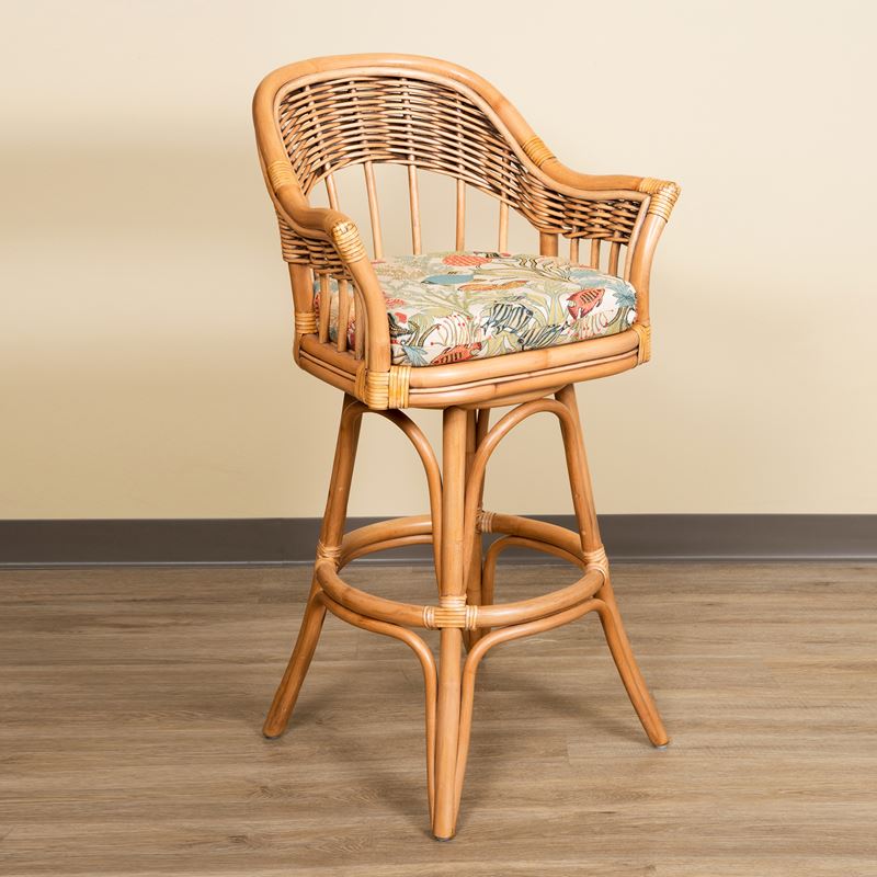 Bridgeport Rattan Swivel Barstool or Counterstool in Antique Honey