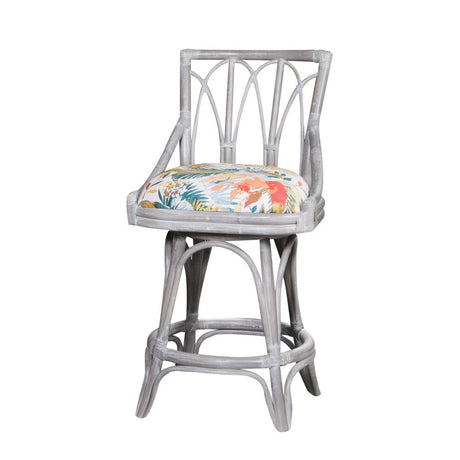 Cuba Rattan Armless Swivel Barstool and Counterstool in Rustic Driftwood Finish