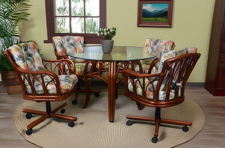 Cuba Rattan 6 Pc Swivel-Tilt Caster Dining Set in Sienna Finish