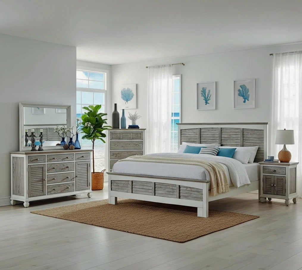 Islamorada Coastal Style 3 Pc Bedroom Set with Dresser-Mirror and Upright Chest Model B23336-5set By Seawinds Trading Islamorada Coastal Style 3 Pc Bedroom Set with Dresser-Mirror and Upright Chest Model B23336-5set By Seawinds Trading